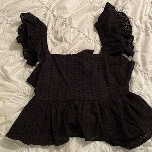 NWT Black eyelet top